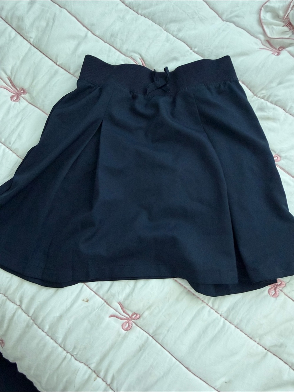 French Toast Navy Pleated Skirt with Elastic Waist